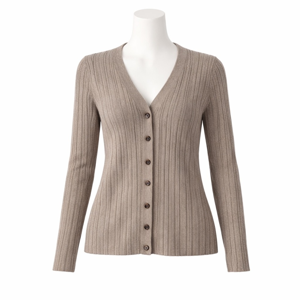 Size S H by Halston Women’s 100% Merino Wool Button Front Cardigan Sweater Cream